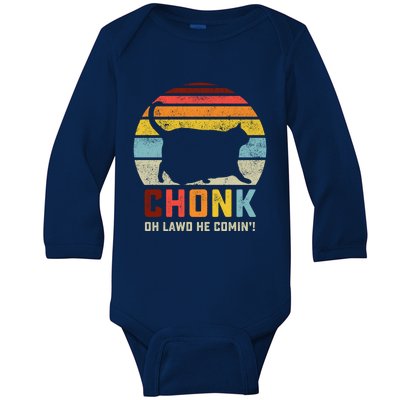 Chonk Cat Scale Meme Funny Retro Style Vintage Cats Memes Gift Baby Long Sleeve Bodysuit