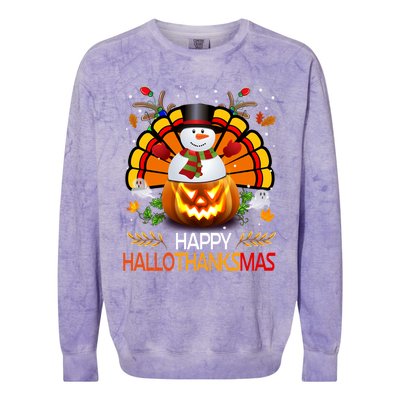 Chirstmas Cute Snow Turkey Pumpkin Happy Hallothanksmas Gift Colorblast Crewneck Sweatshirt