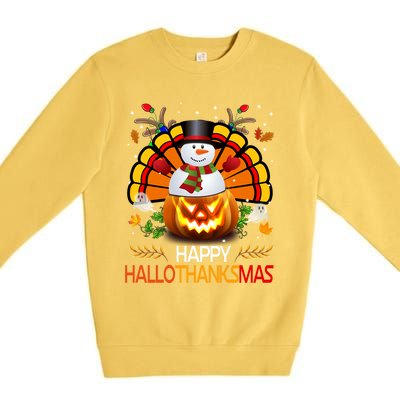 Chirstmas Cute Snow Turkey Pumpkin Happy Hallothanksmas Gift Premium Crewneck Sweatshirt