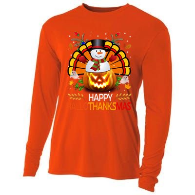 Chirstmas Cute Snow Turkey Pumpkin Happy Hallothanksmas Gift Cooling Performance Long Sleeve Crew