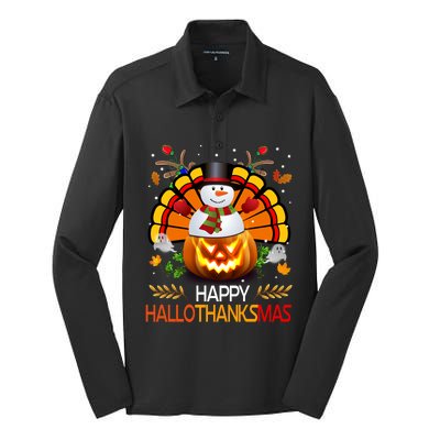 Chirstmas Cute Snow Turkey Pumpkin Happy Hallothanksmas Gift Silk Touch Performance Long Sleeve Polo