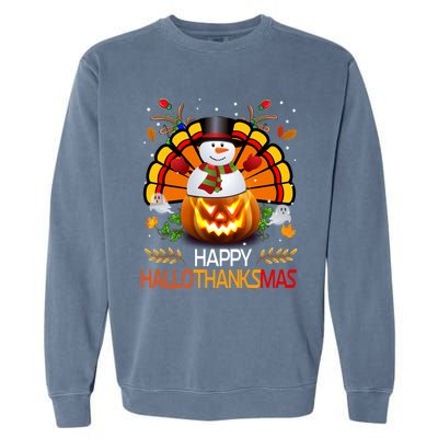 Chirstmas Cute Snow Turkey Pumpkin Happy Hallothanksmas Gift Garment-Dyed Sweatshirt