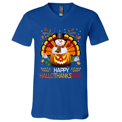 Chirstmas Cute Snow Turkey Pumpkin Happy Hallothanksmas Gift V-Neck T-Shirt