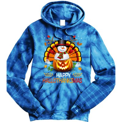 Chirstmas Cute Snow Turkey Pumpkin Happy Hallothanksmas Gift Tie Dye Hoodie