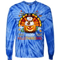 Chirstmas Cute Snow Turkey Pumpkin Happy Hallothanksmas Gift Tie-Dye Long Sleeve Shirt