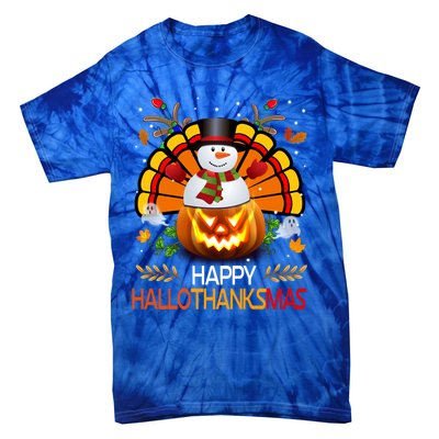 Chirstmas Cute Snow Turkey Pumpkin Happy Hallothanksmas Gift Tie-Dye T-Shirt