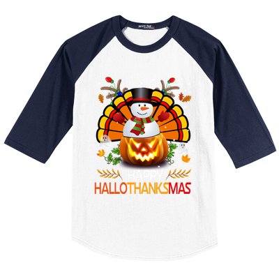 Chirstmas Cute Snow Turkey Pumpkin Happy Hallothanksmas Gift Baseball Sleeve Shirt