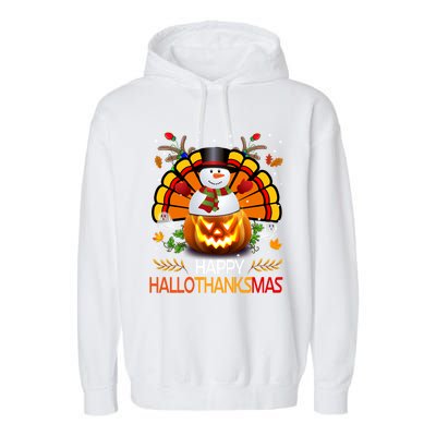 Chirstmas Cute Snow Turkey Pumpkin Happy Hallothanksmas Gift Garment-Dyed Fleece Hoodie