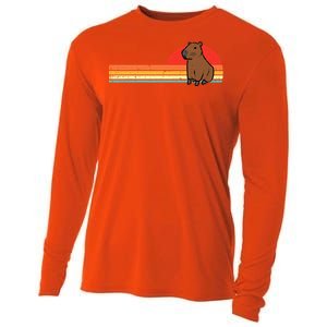 Capybara Chest Sunset Retro Capy Rodent Cooling Performance Long Sleeve Crew