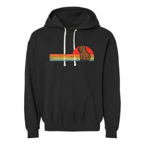 Capybara Chest Sunset Retro Capy Rodent Garment-Dyed Fleece Hoodie