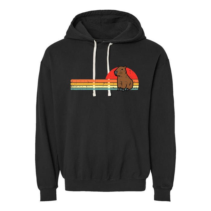 Capybara Chest Sunset Retro Capy Rodent Garment-Dyed Fleece Hoodie