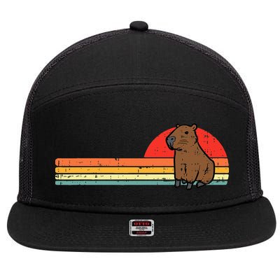Capybara Chest Sunset Retro Capy Rodent 7 Panel Mesh Trucker Snapback Hat