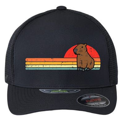 Capybara Chest Sunset Retro Capy Rodent Flexfit Unipanel Trucker Cap