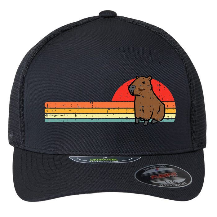 Capybara Chest Sunset Retro Capy Rodent Flexfit Unipanel Trucker Cap