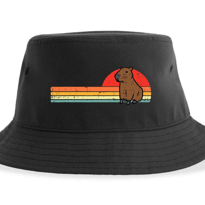 Capybara Chest Sunset Retro Capy Rodent Sustainable Bucket Hat