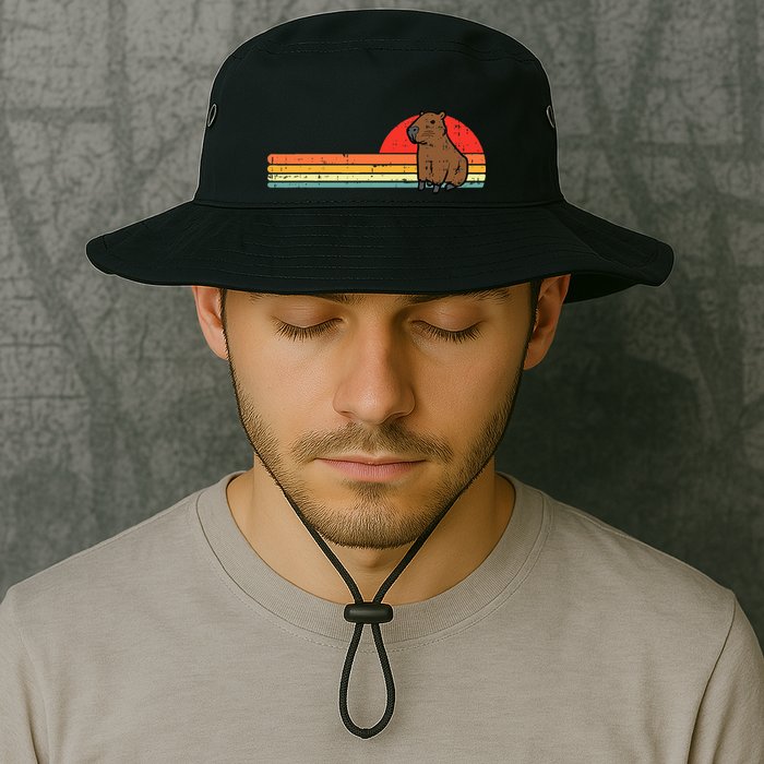 Capybara Chest Sunset Retro Capy Rodent Bucket Hat