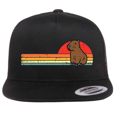 Capybara Chest Sunset Retro Capy Rodent Flatbill Hat