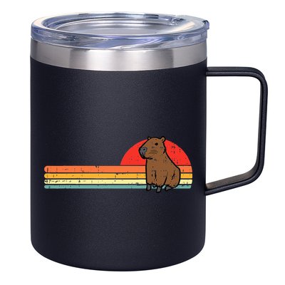 Capybara Chest Sunset Retro Capy Rodent 12oz Stainless Steel Coffee Mug