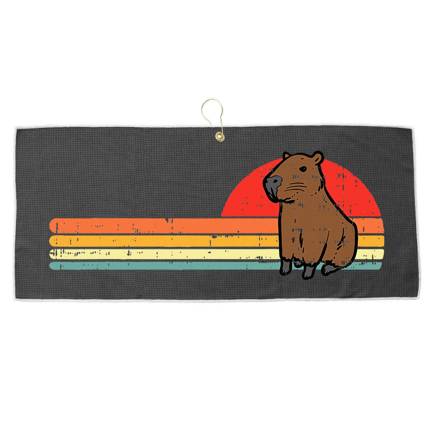 Capybara Chest Sunset Retro Capy Rodent Large Microfiber Waffle Golf Towel