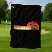 Capybara Chest Sunset Retro Capy Rodent Golf Towel