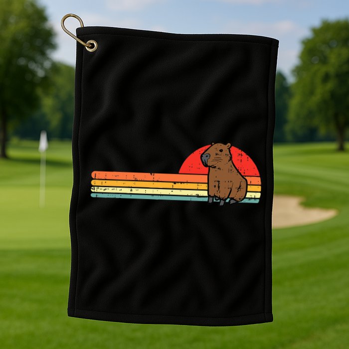 Capybara Chest Sunset Retro Capy Rodent Golf Towel