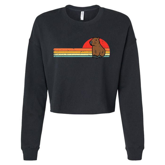 Capybara Chest Sunset Retro Capy Rodent Cropped Pullover Crew