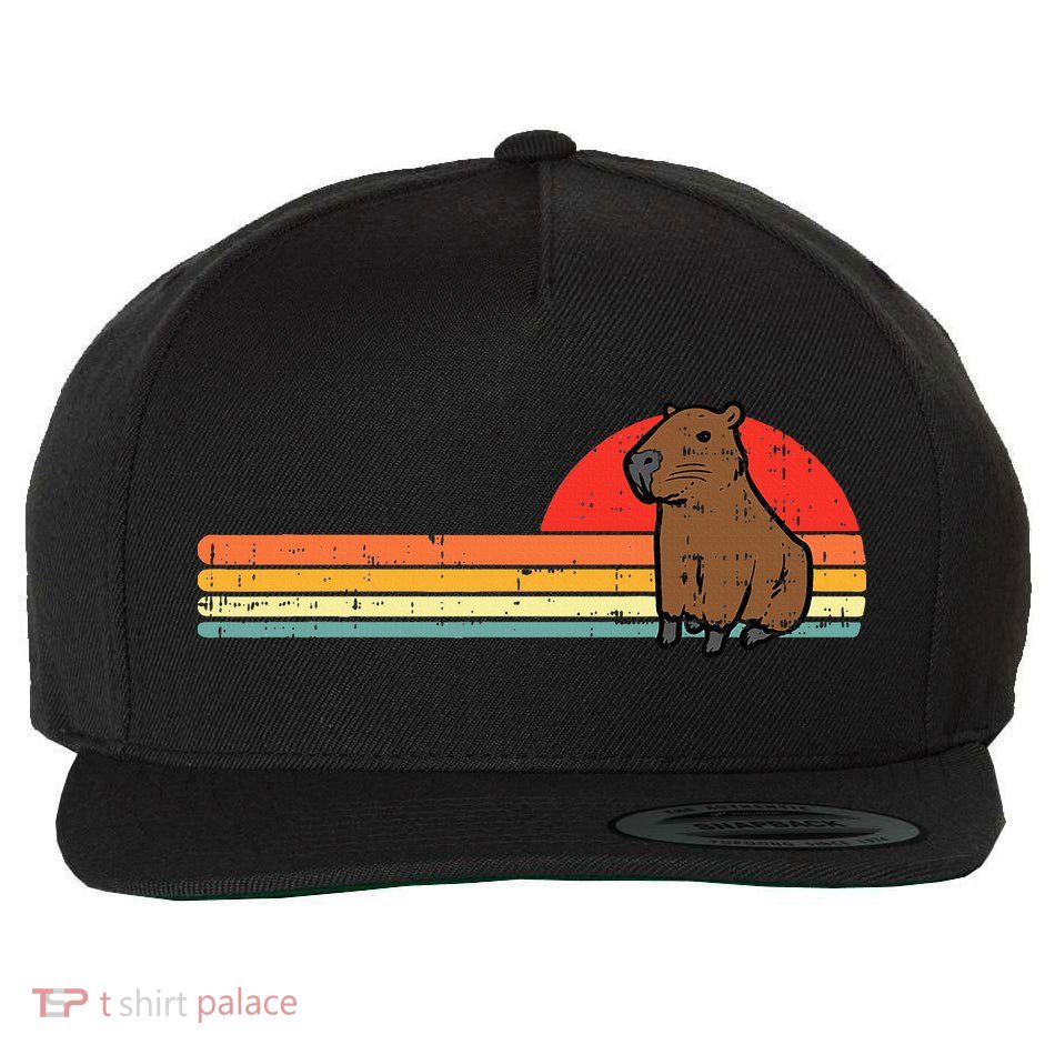 Capybara Chest Sunset Retro Capy Rodent Wool Snapback Cap