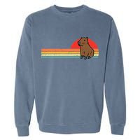 Capybara Chest Sunset Retro Capy Rodent Garment-Dyed Sweatshirt