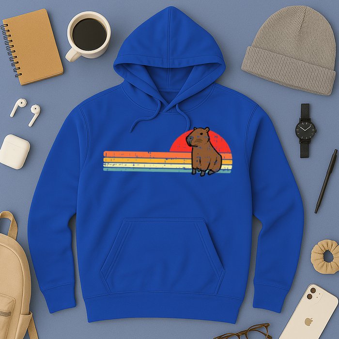 Capybara Chest Sunset Retro Capy Rodent Hoodie