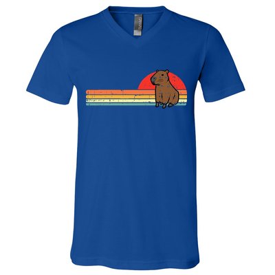Capybara Chest Sunset Retro Capy Rodent V-Neck T-Shirt