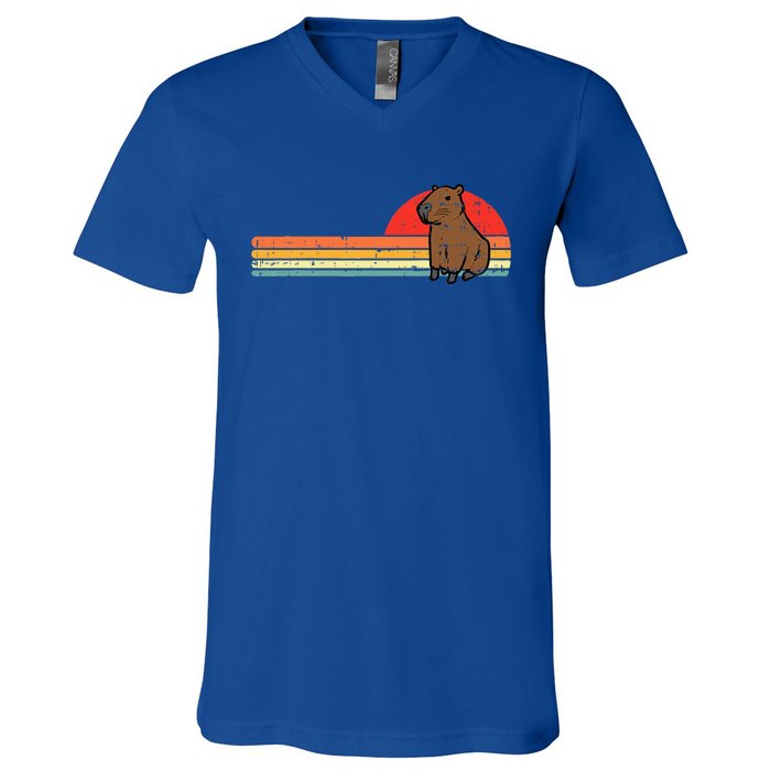 Capybara Chest Sunset Retro Capy Rodent V-Neck T-Shirt