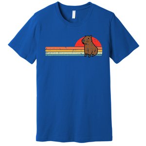 Capybara Chest Sunset Retro Capy Rodent Premium T-Shirt