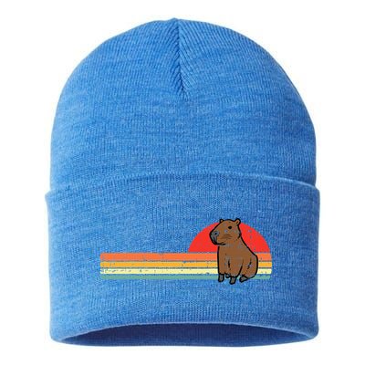 Capybara Chest Sunset Retro Capy Rodent Sustainable Knit Beanie