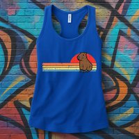 Capybara Chest Sunset Retro Capy Rodent Womens Tank Top