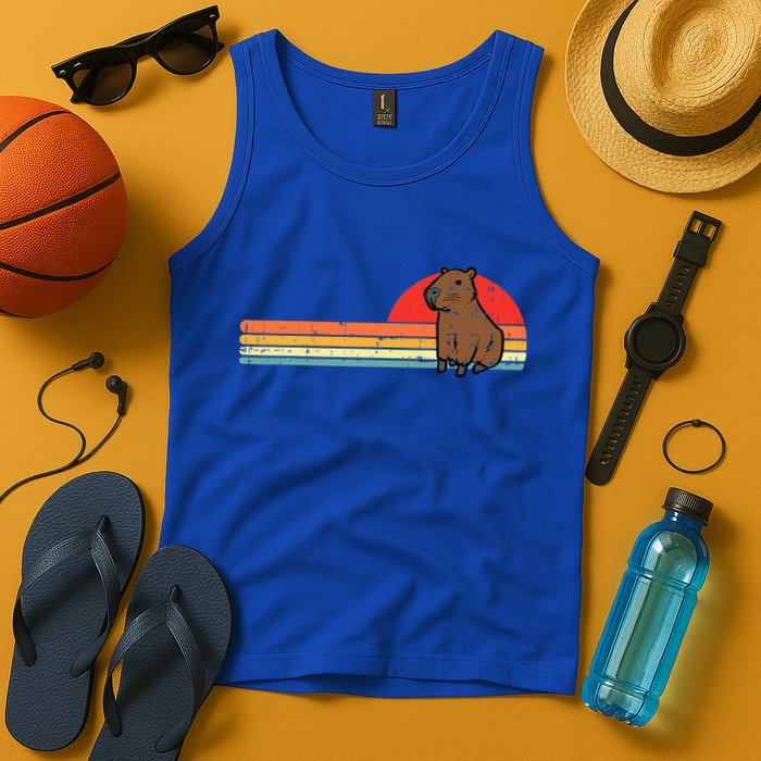 Capybara Chest Sunset Retro Capy Rodent Tank Top