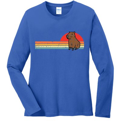 Capybara Chest Sunset Retro Capy Rodent Ladies Long Sleeve Shirt