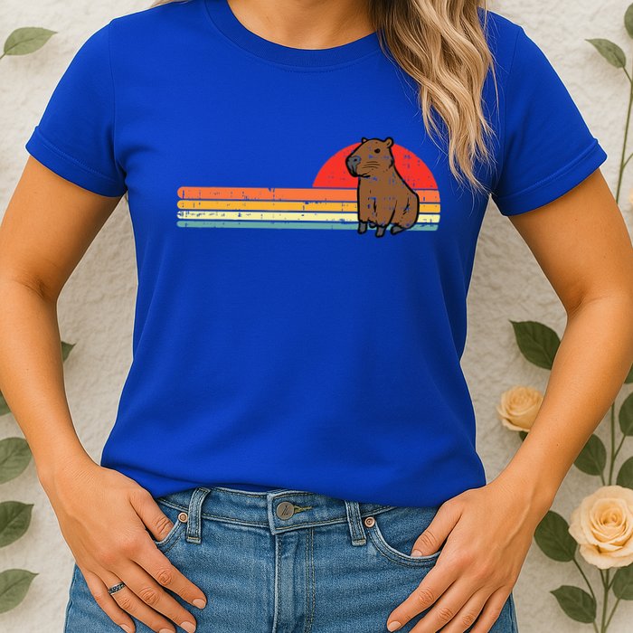 Capybara Chest Sunset Retro Capy Rodent Womens T-Shirt