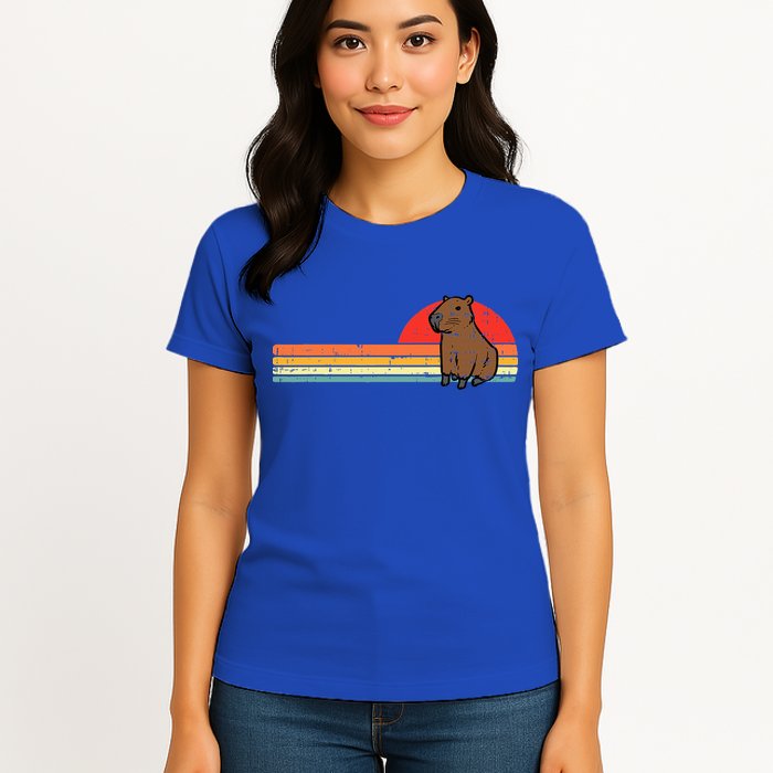 Capybara Chest Sunset Retro Capy Rodent Womens T-Shirt