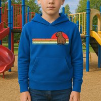 Capybara Chest Sunset Retro Capy Rodent Kids Hoodie