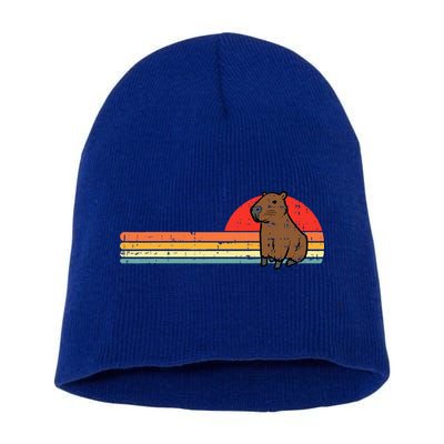 Capybara Chest Sunset Retro Capy Rodent Short Acrylic Beanie