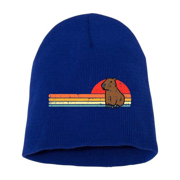Capybara Chest Sunset Retro Capy Rodent Short Acrylic Beanie