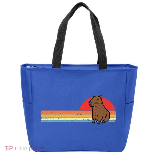 Capybara Chest Sunset Retro Capy Rodent Zip Tote Bag
