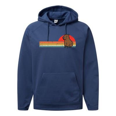 Capybara Chest Sunset Retro Capy Rodent Performance Fleece Hoodie