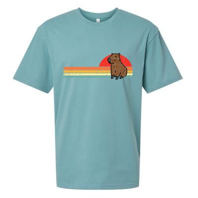 Capybara Chest Sunset Retro Capy Rodent Sueded Cloud Jersey T-Shirt