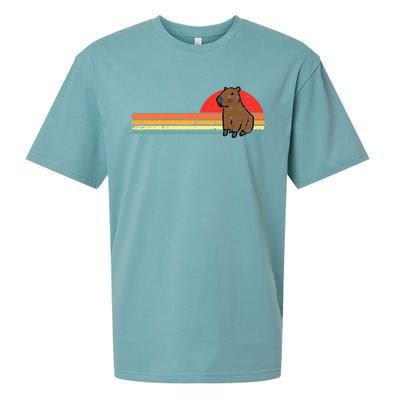 Capybara Chest Sunset Retro Capy Rodent Sueded Cloud Jersey T-Shirt