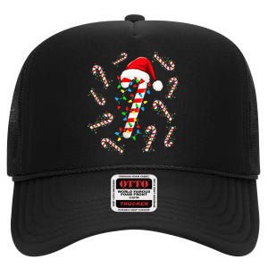 Christmas Candy Santa Xmas Light High Crown Mesh Back Trucker Hat