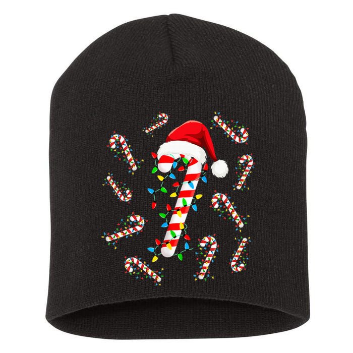 Christmas Candy Santa Xmas Light Short Acrylic Beanie