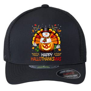 Chirstmas Cute Snow Turkey Pumpkin Happy Hallothanksmas Gift Flexfit Unipanel Trucker Cap