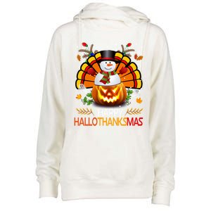 Chirstmas Cute Snow Turkey Pumpkin Happy Hallothanksmas Gift Womens Funnel Neck Pullover Hood