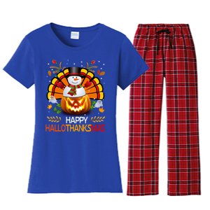 Chirstmas Cute Snow Turkey Pumpkin Happy Hallothanksmas Gift Women's Flannel Pajama Set